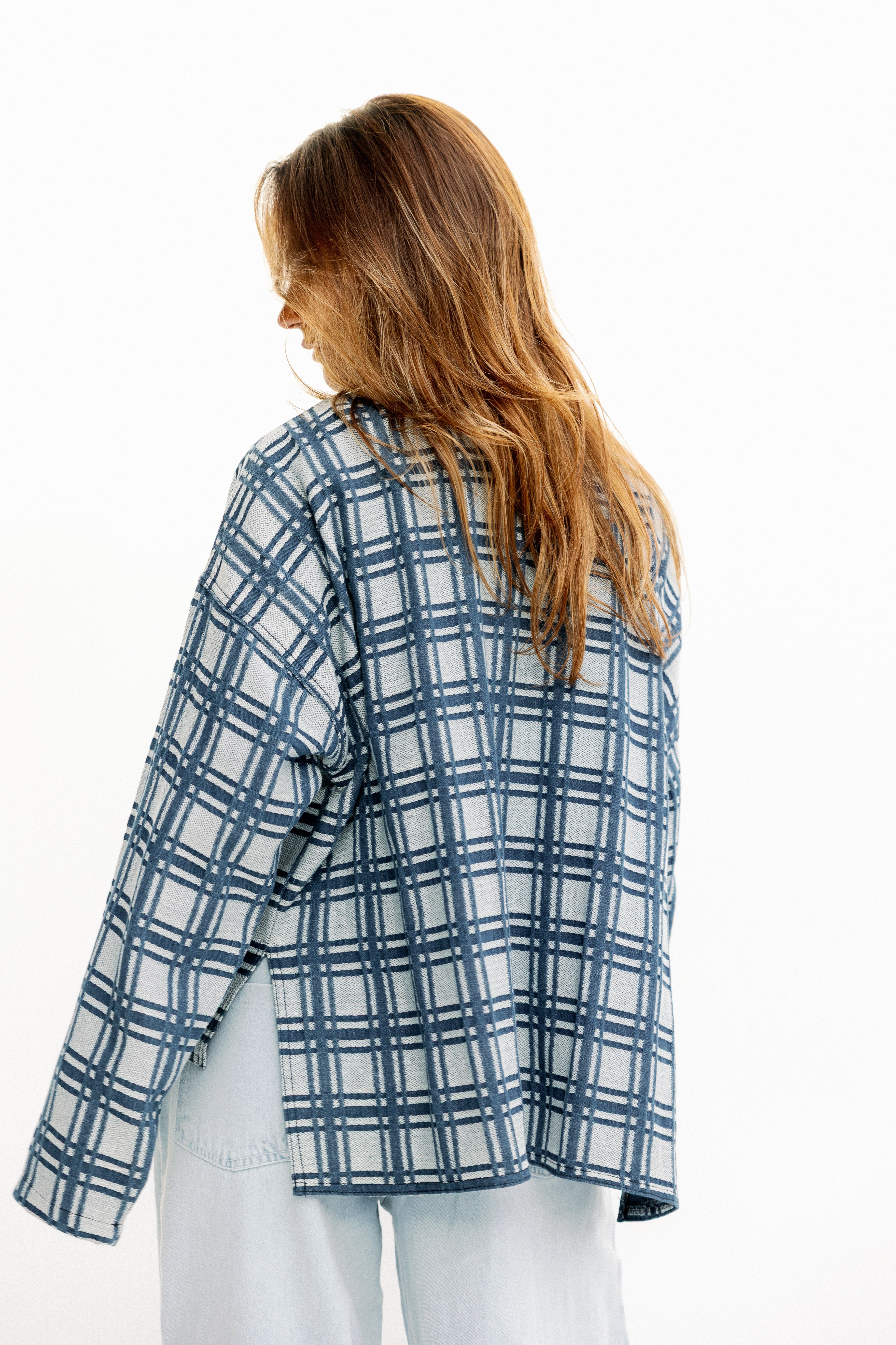 Blue Plaid Button-Up Jacket