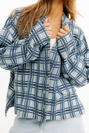 Blue Plaid Button-Up Jacket