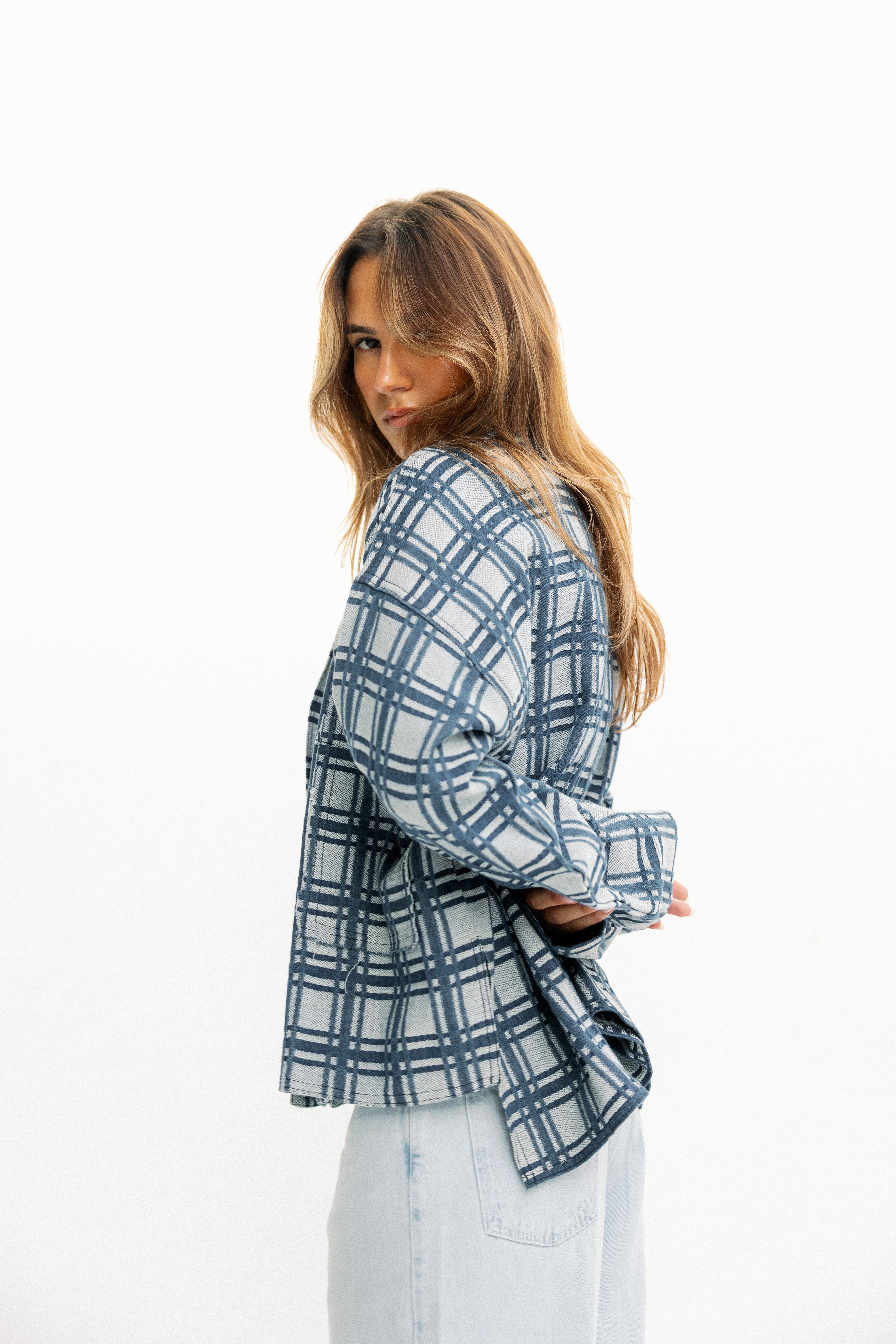 Blue Plaid Button-Up Jacket