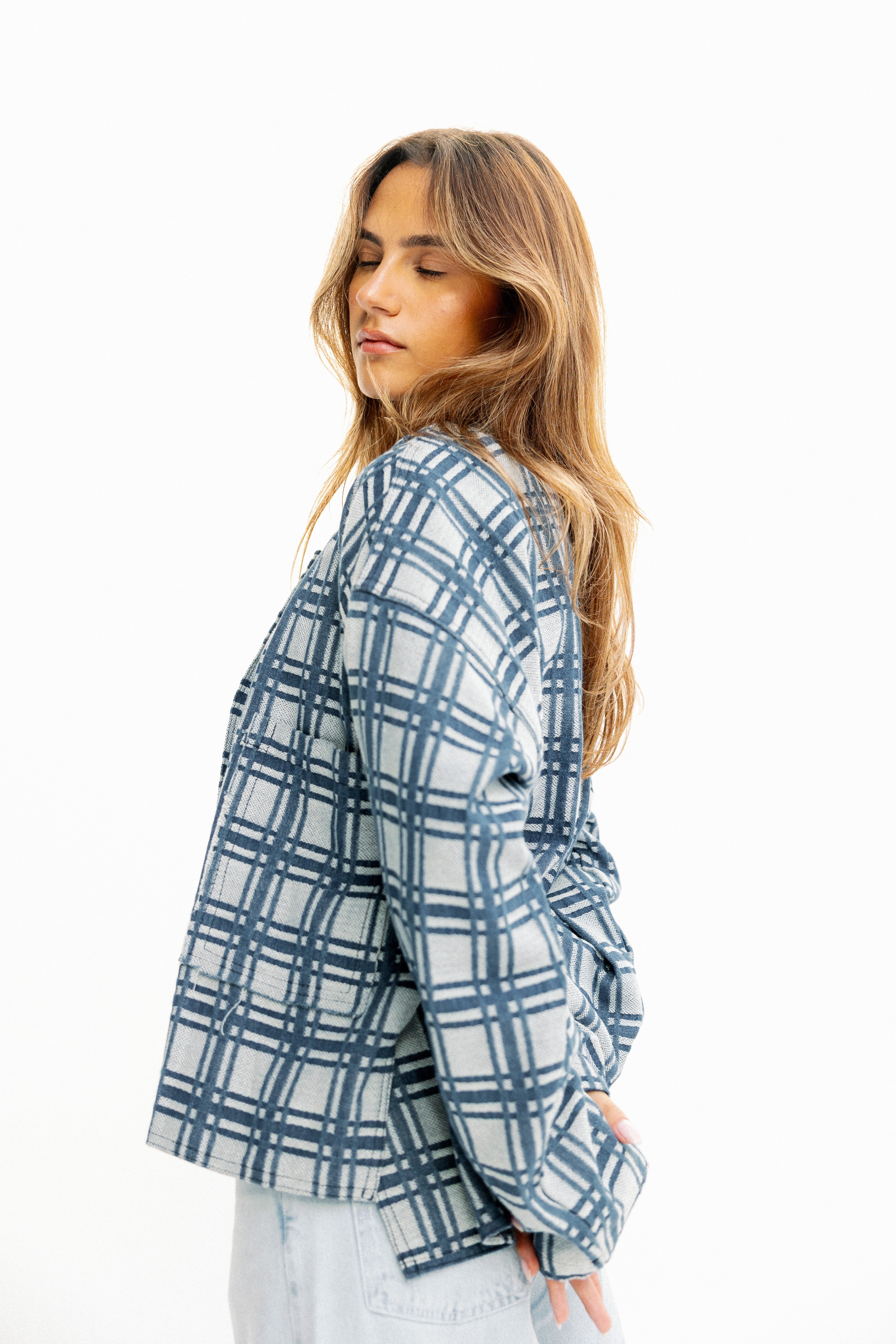 Blue Plaid Button-Up Jacket