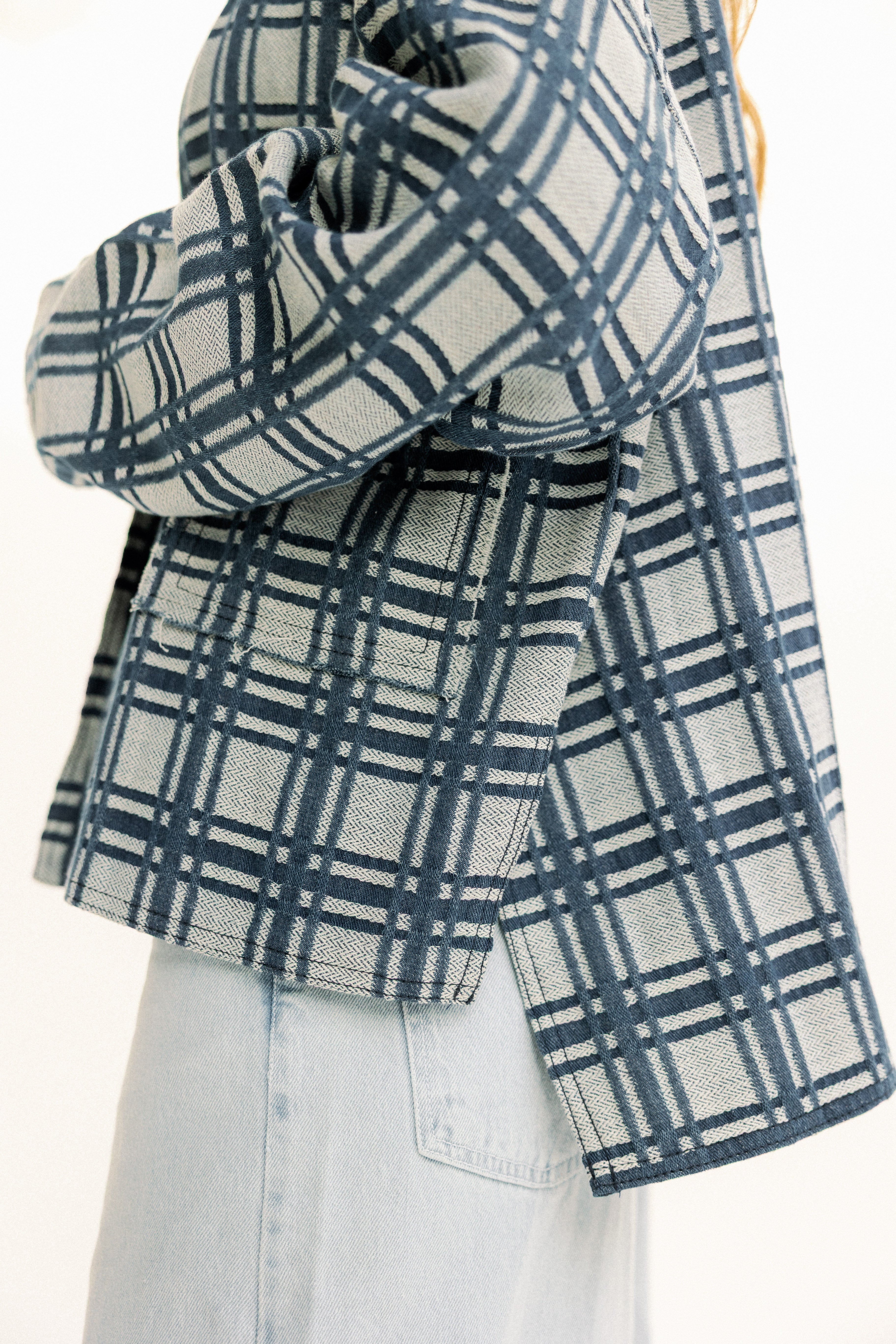 Blue Plaid Button-Up Jacket