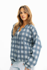 Blue Plaid Button-Up Jacket