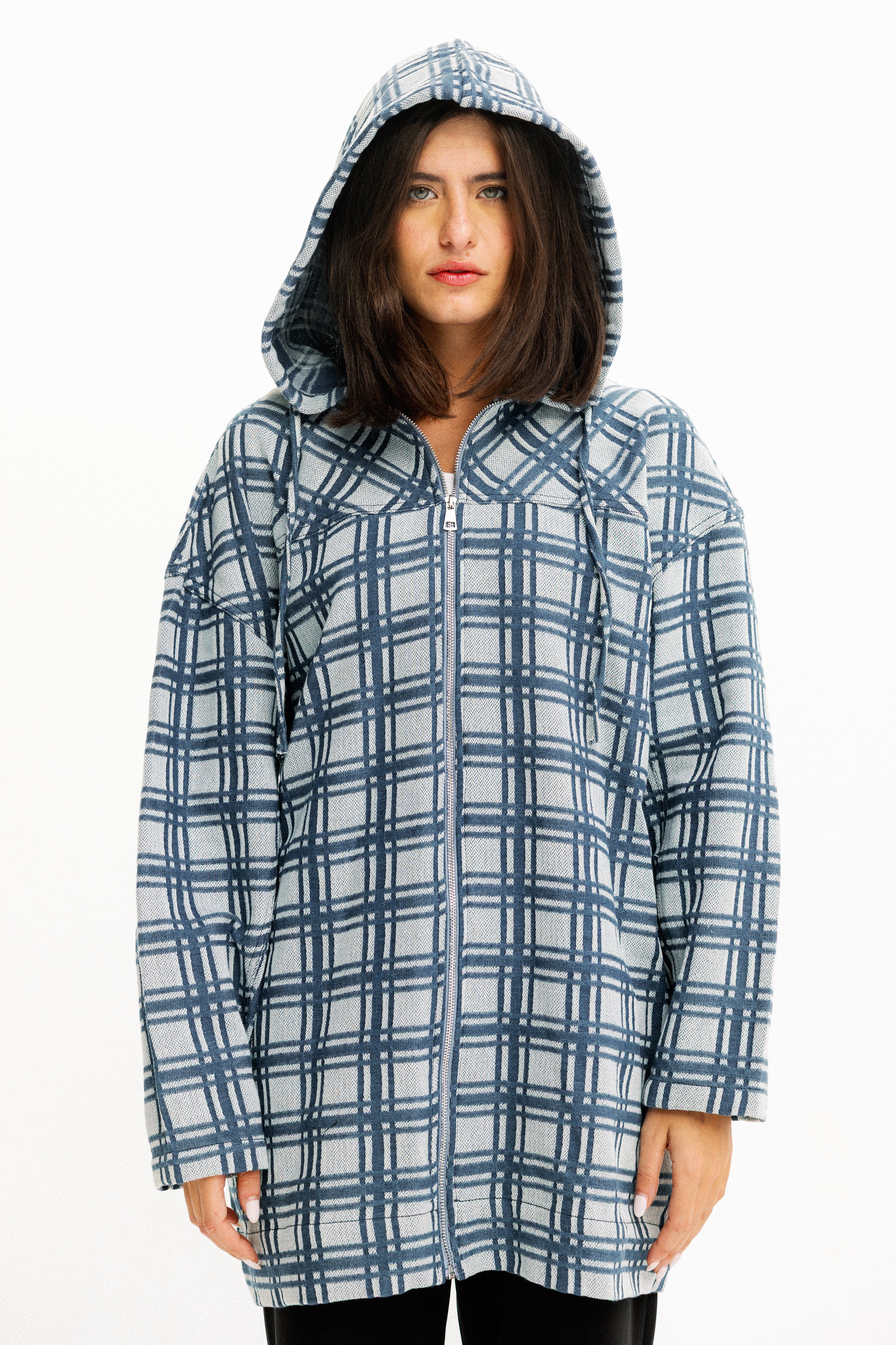 Plaid Zip-Up Hooded Jacket