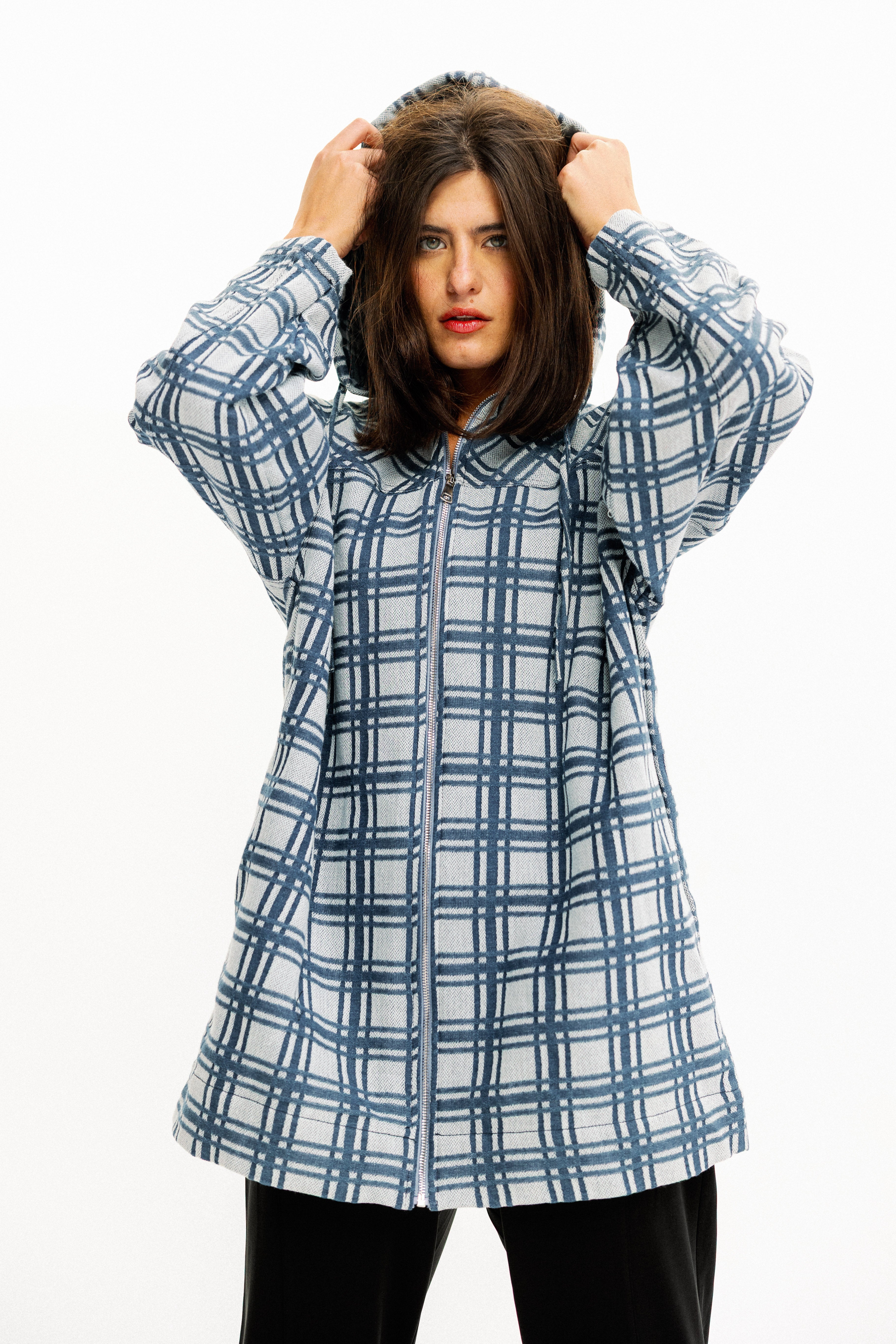 Plaid Zip-Up Hooded Jacket