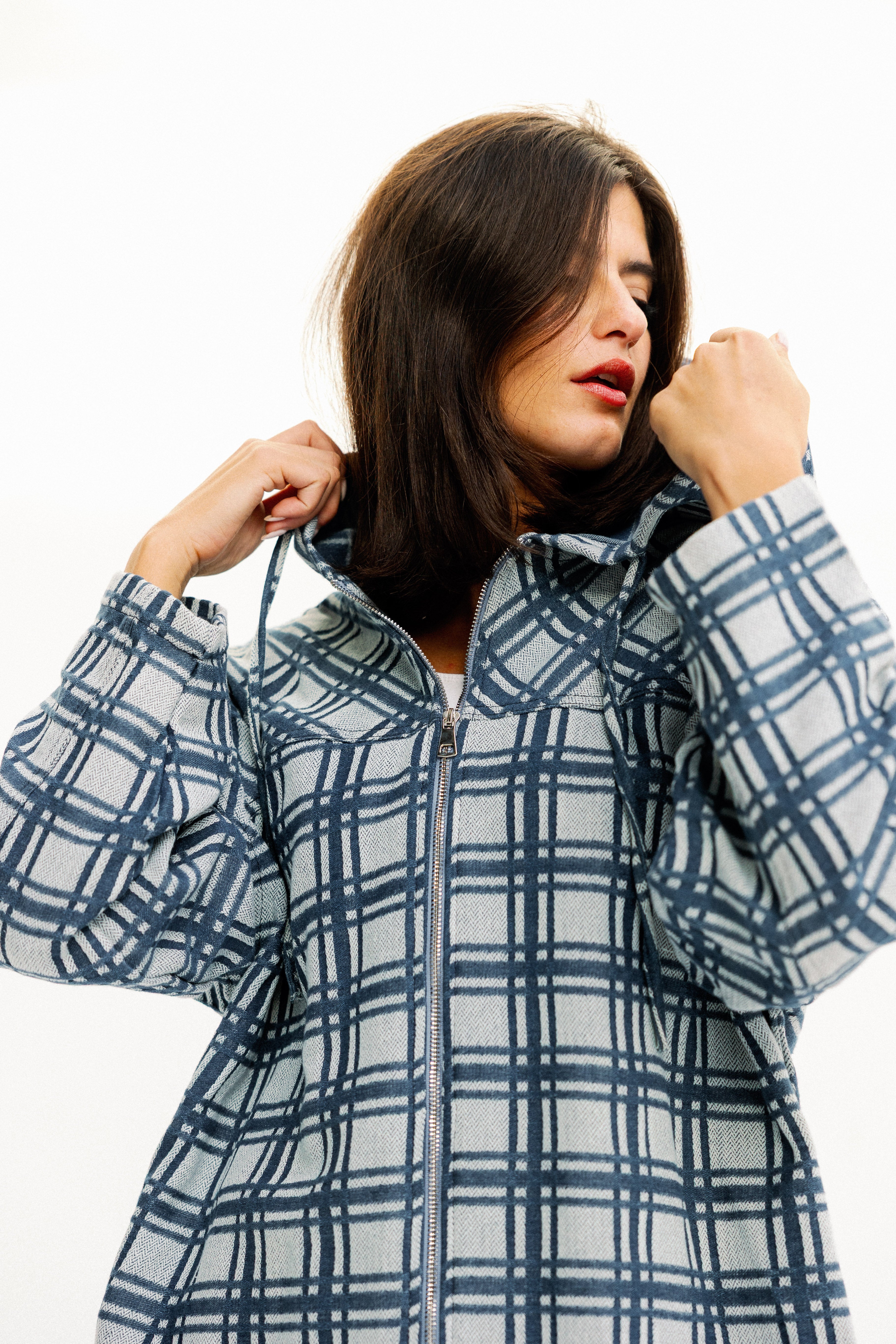 Plaid Zip-Up Hooded Jacket