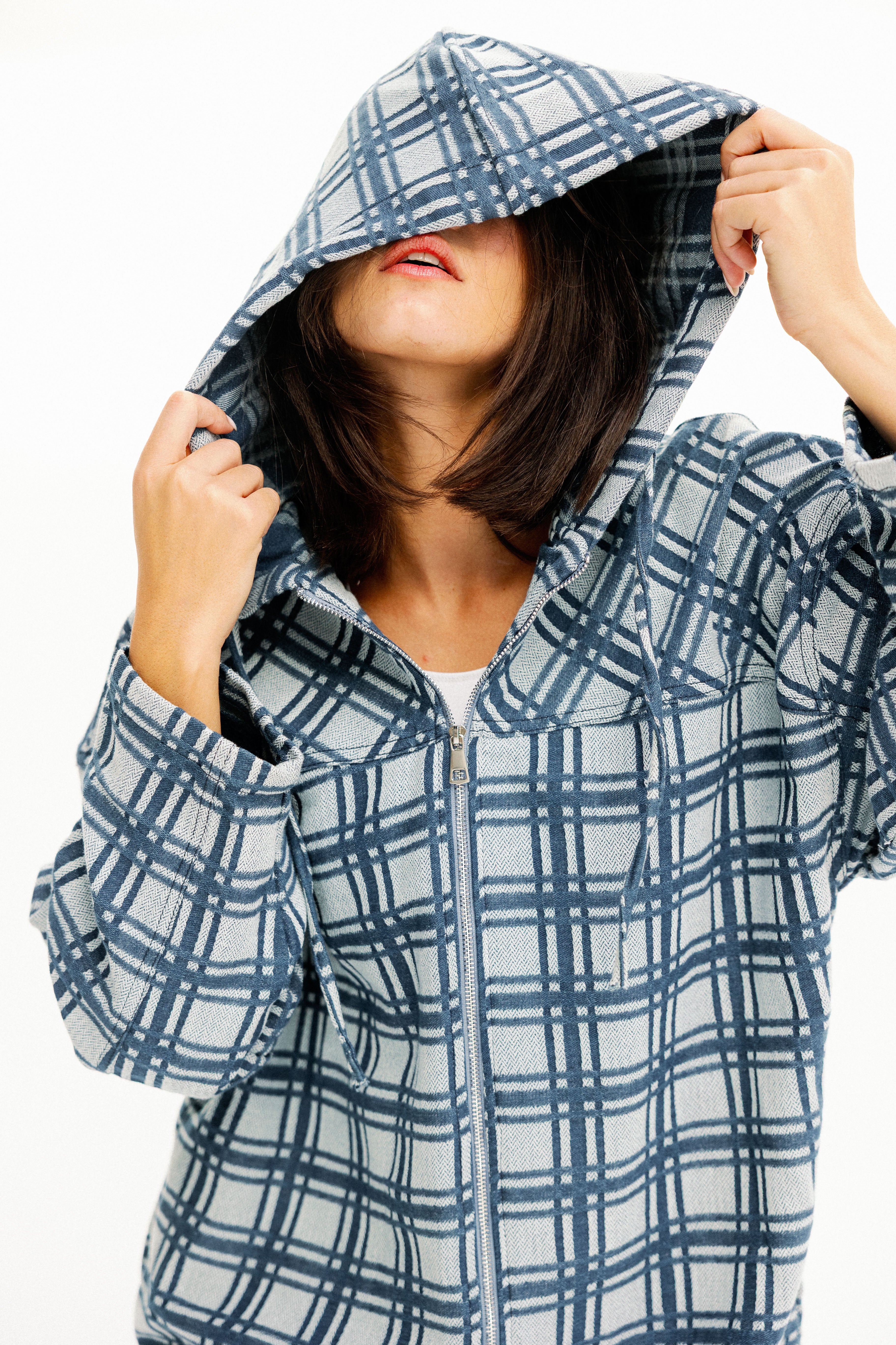 Plaid Zip-Up Hooded Jacket