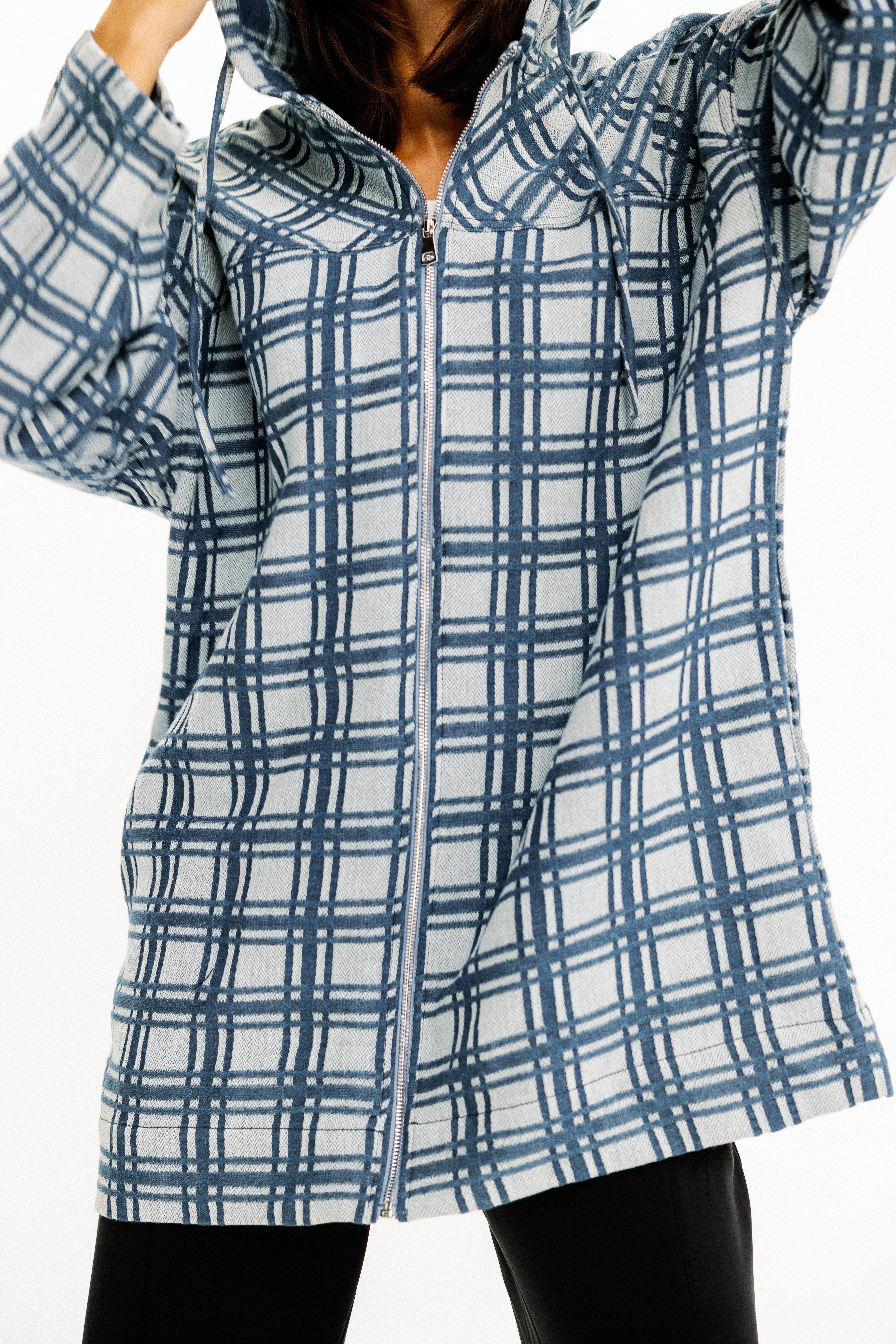 Plaid Zip-Up Hooded Jacket