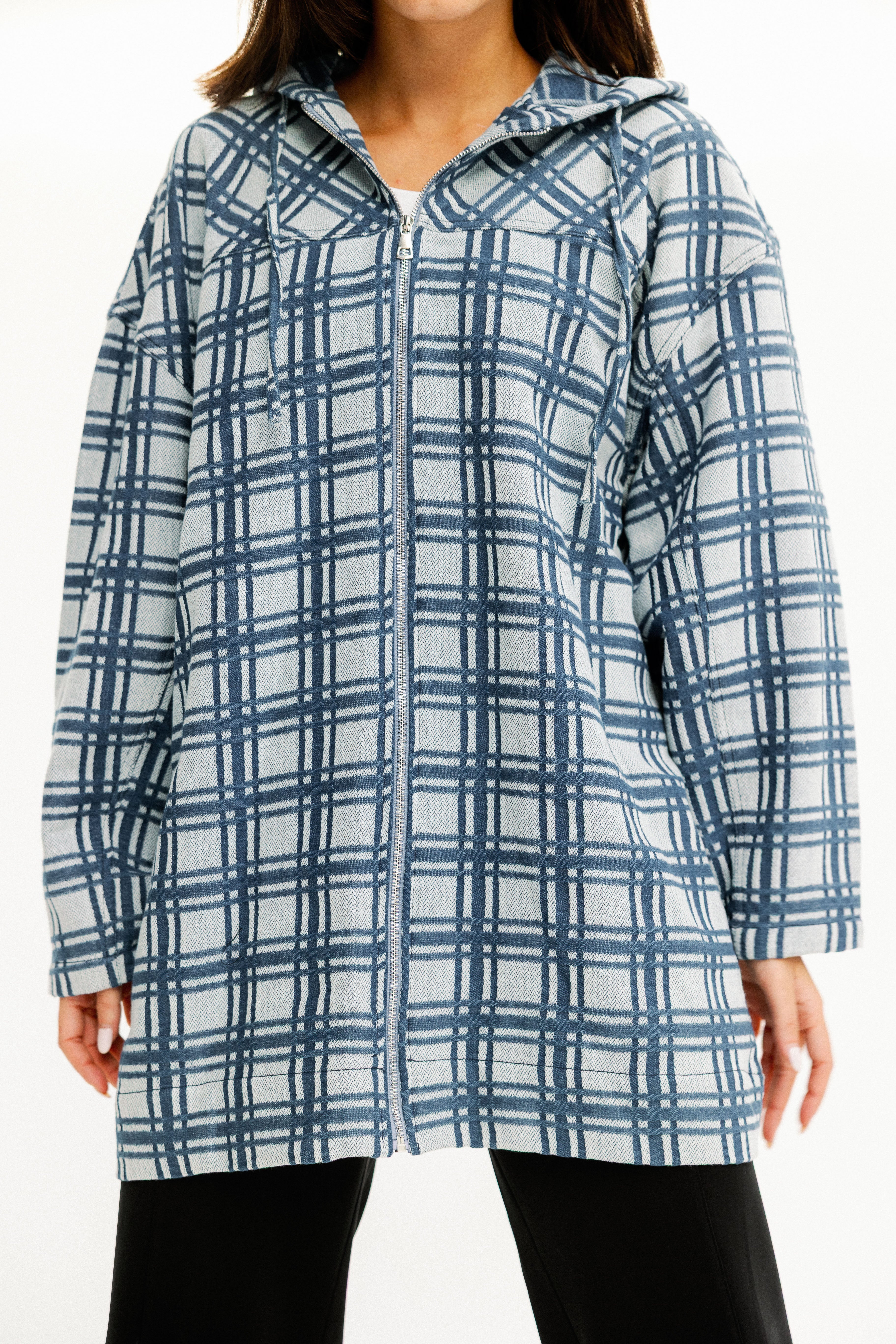 Plaid Zip-Up Hooded Jacket
