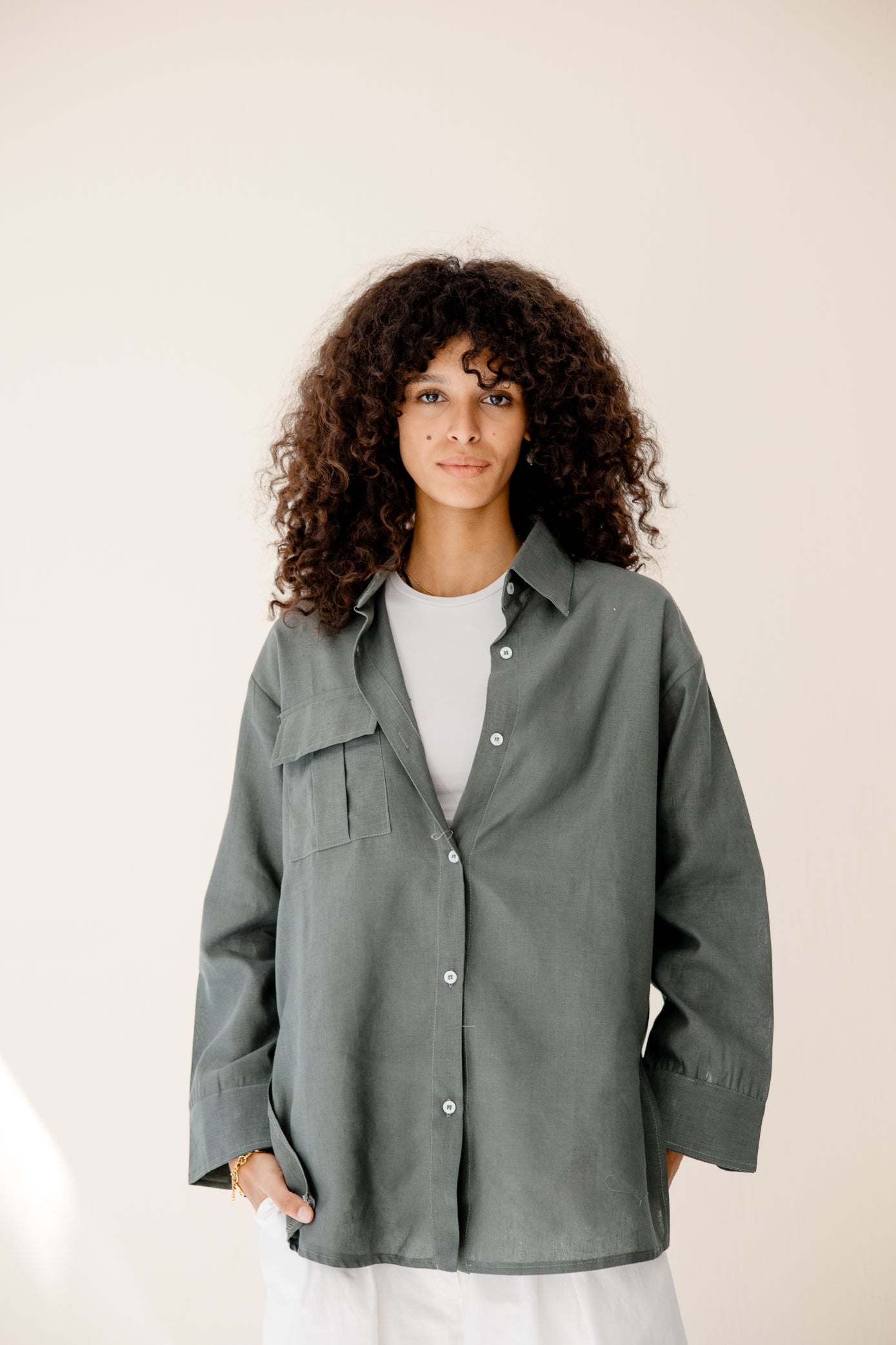 Essential Linen Chill Shirt Dark olive