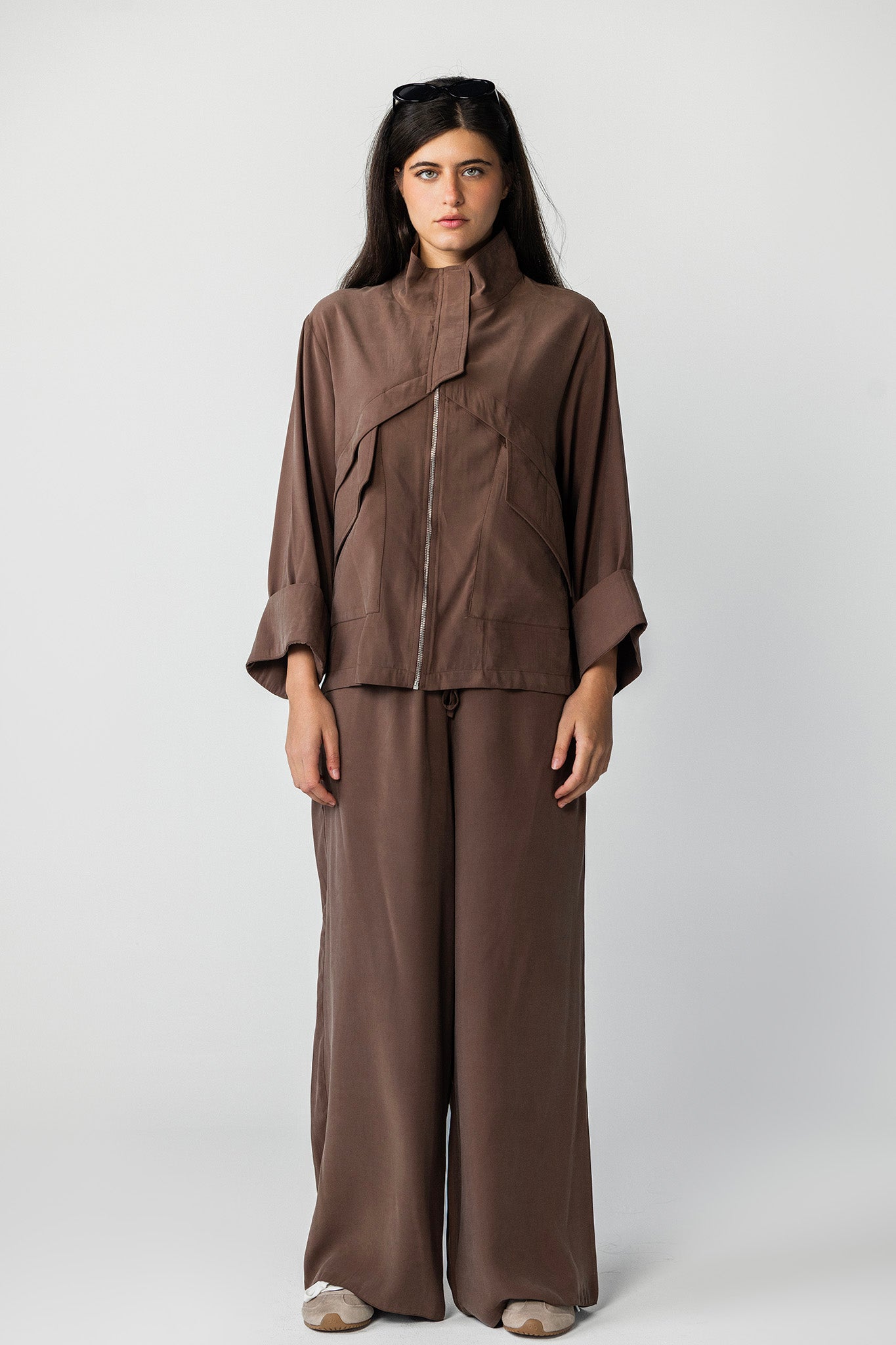 The Ash brown High-Collar Jacket
