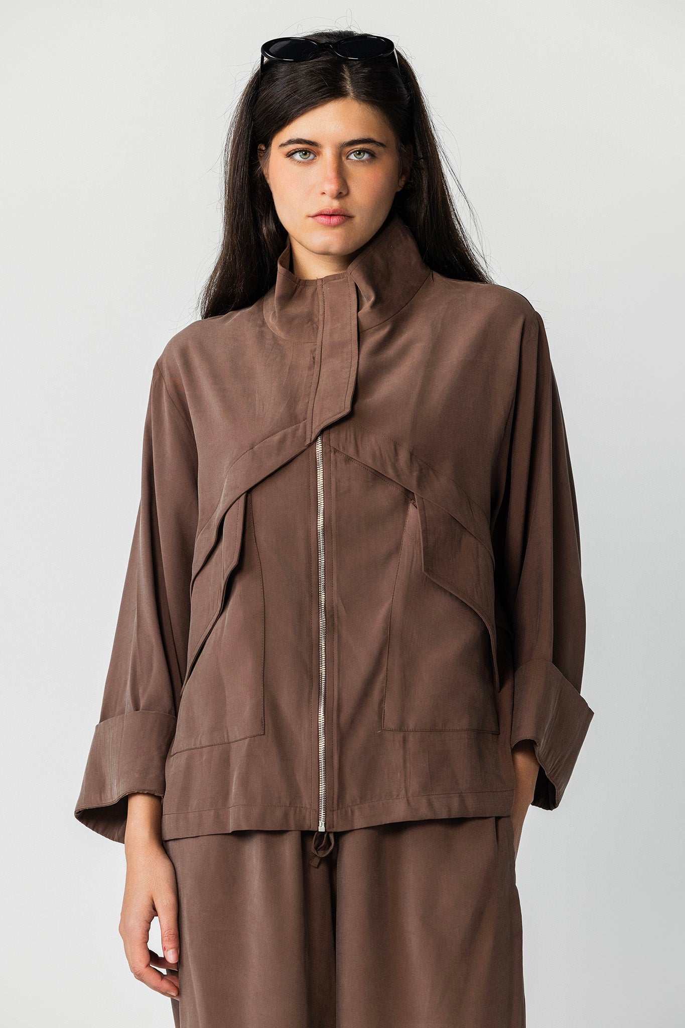 The Ash brown High-Collar Jacket