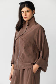 The Ash brown High-Collar Jacket