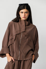 The Ash brown High-Collar Jacket