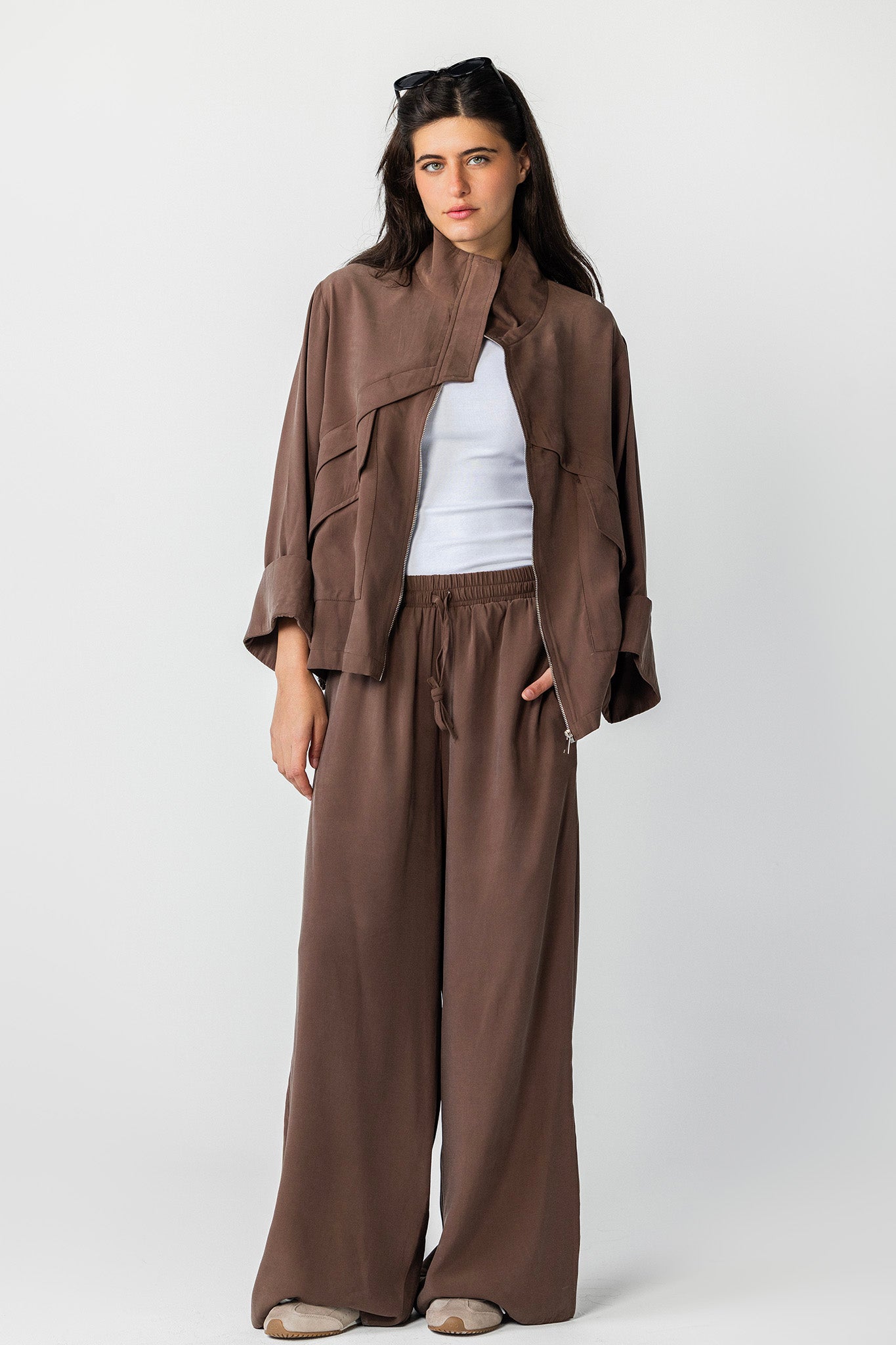 The Ash brown High-Collar Jacket