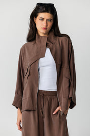 The Ash brown High-Collar Jacket