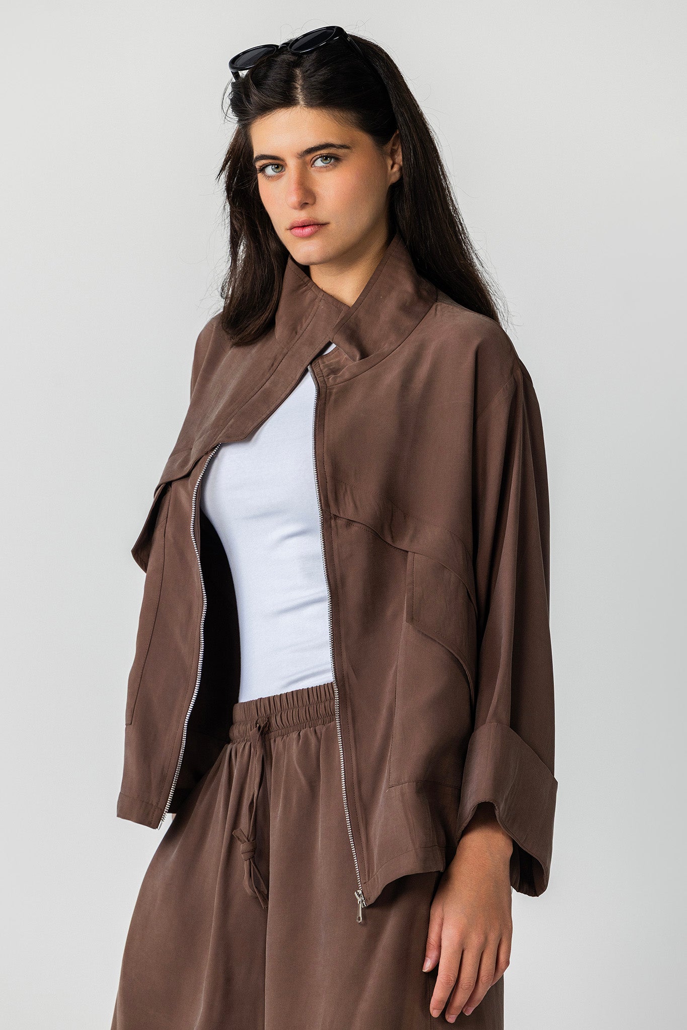 The Ash brown High-Collar Jacket