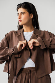 The Draped Epaulet Jacket brown