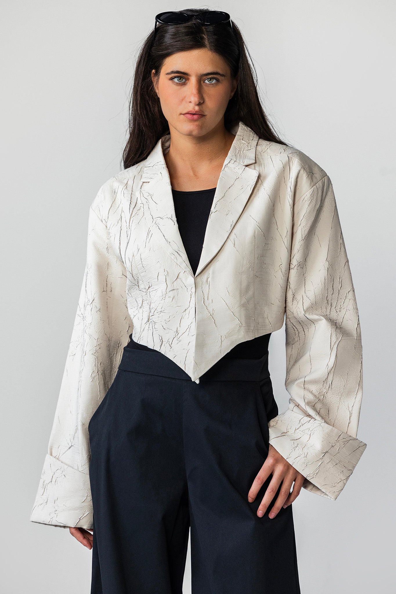 The Sculpted Crinkle Cropped Blazer