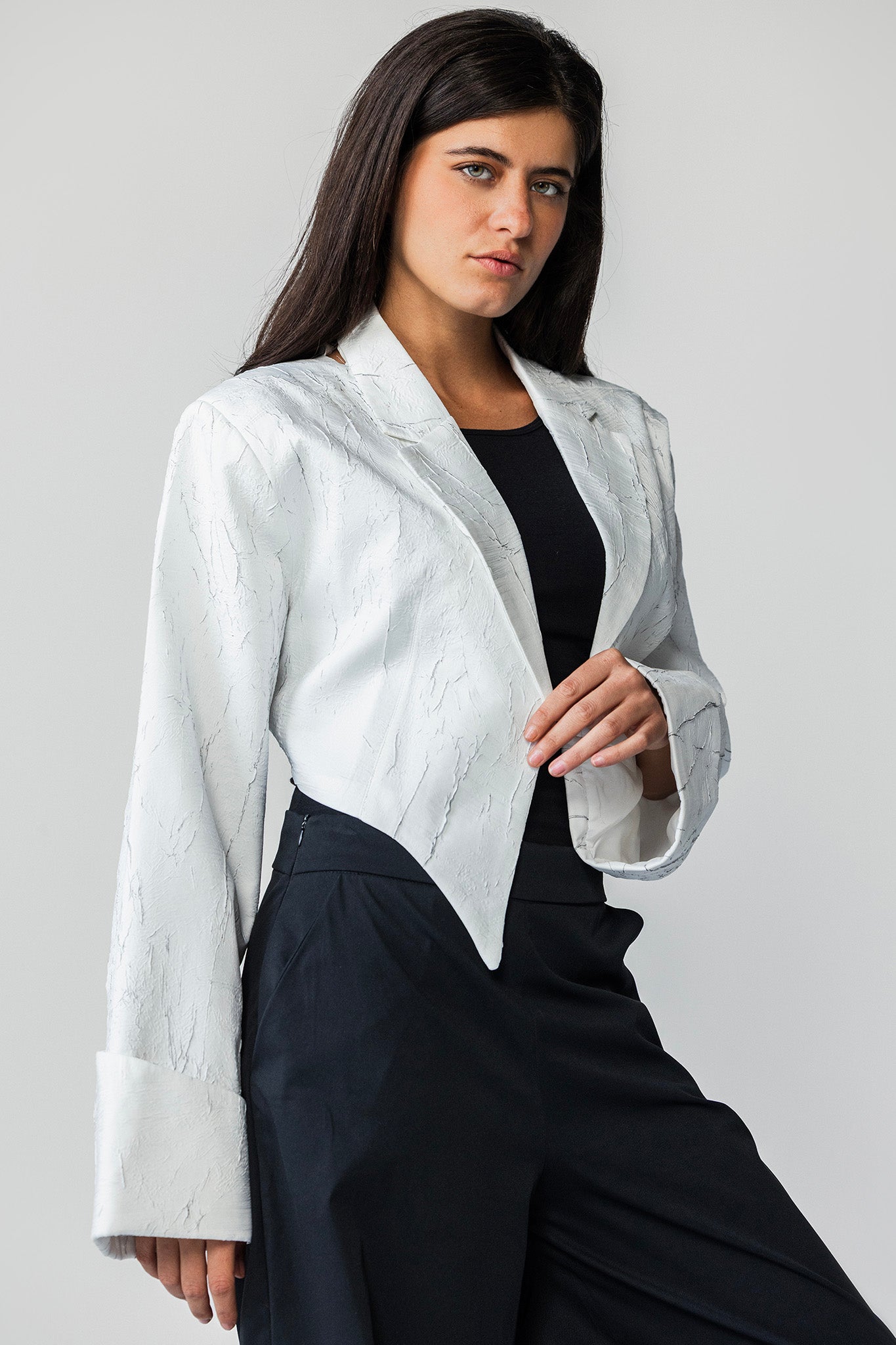 The Sculpted Crinkle Cropped Blazer