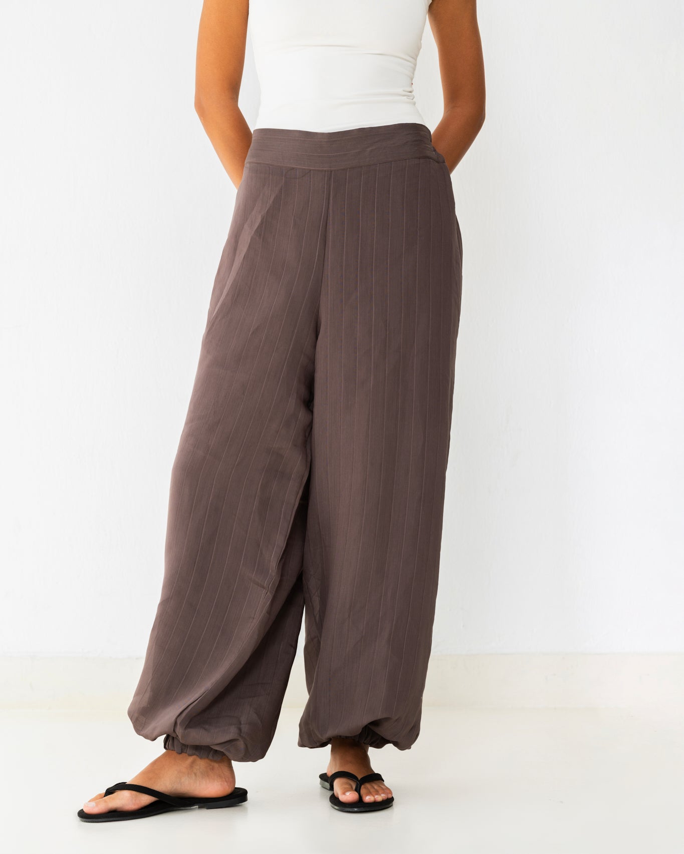 Pinstripe balloon pants