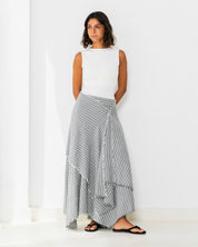 Striped Wrap Maxi Skirt