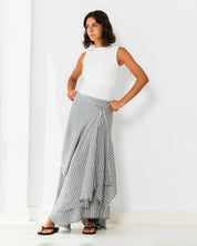 Striped Wrap Maxi Skirt