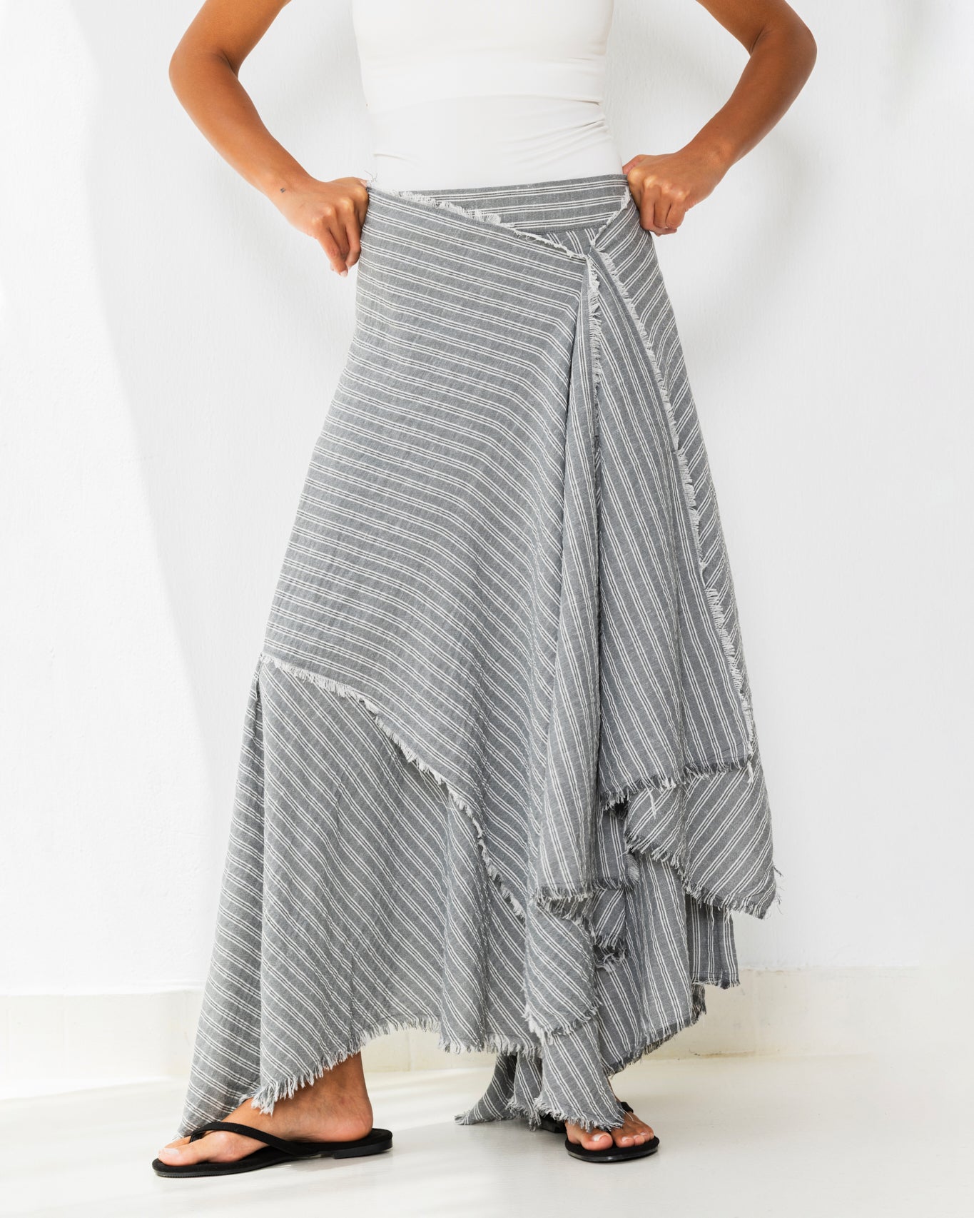 Striped Wrap Maxi Skirt