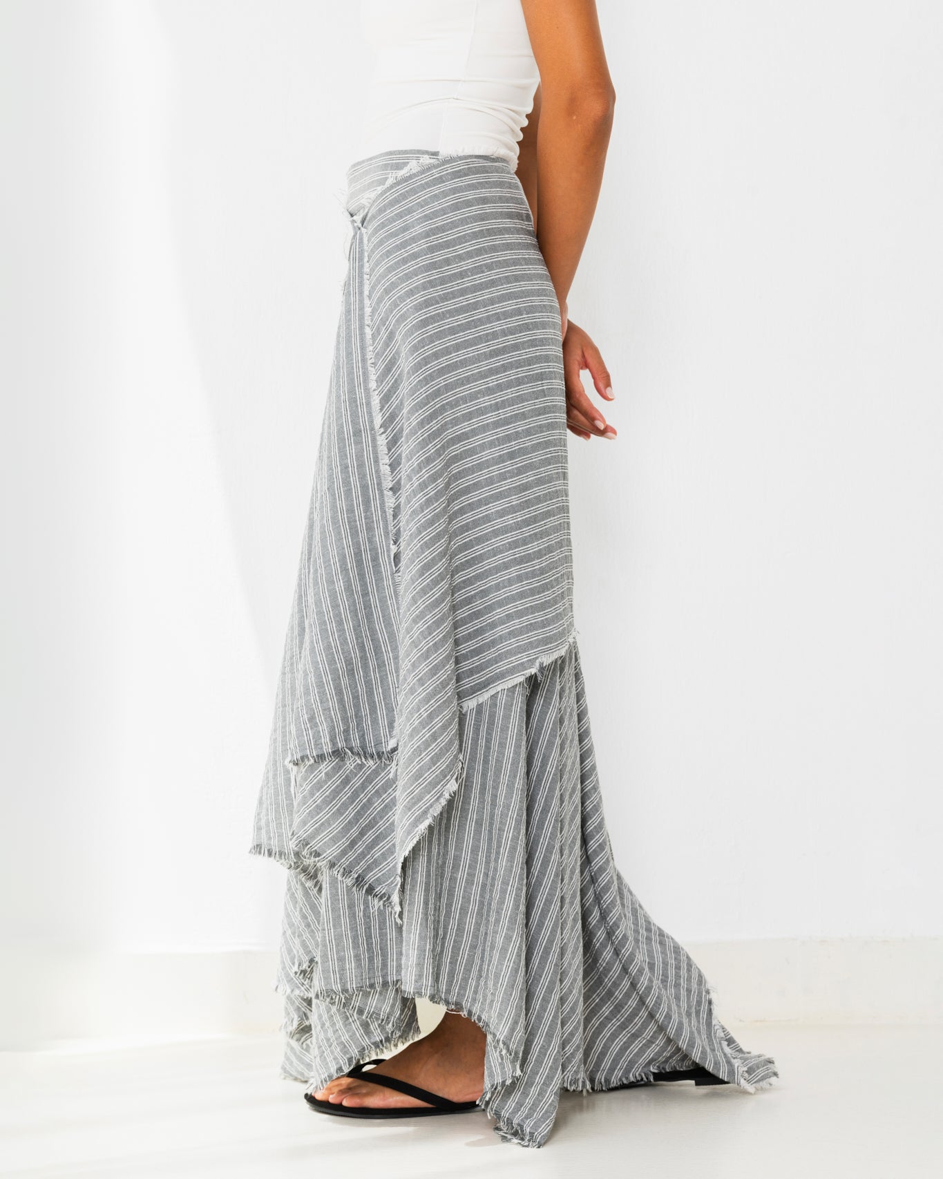 Striped Wrap Maxi Skirt