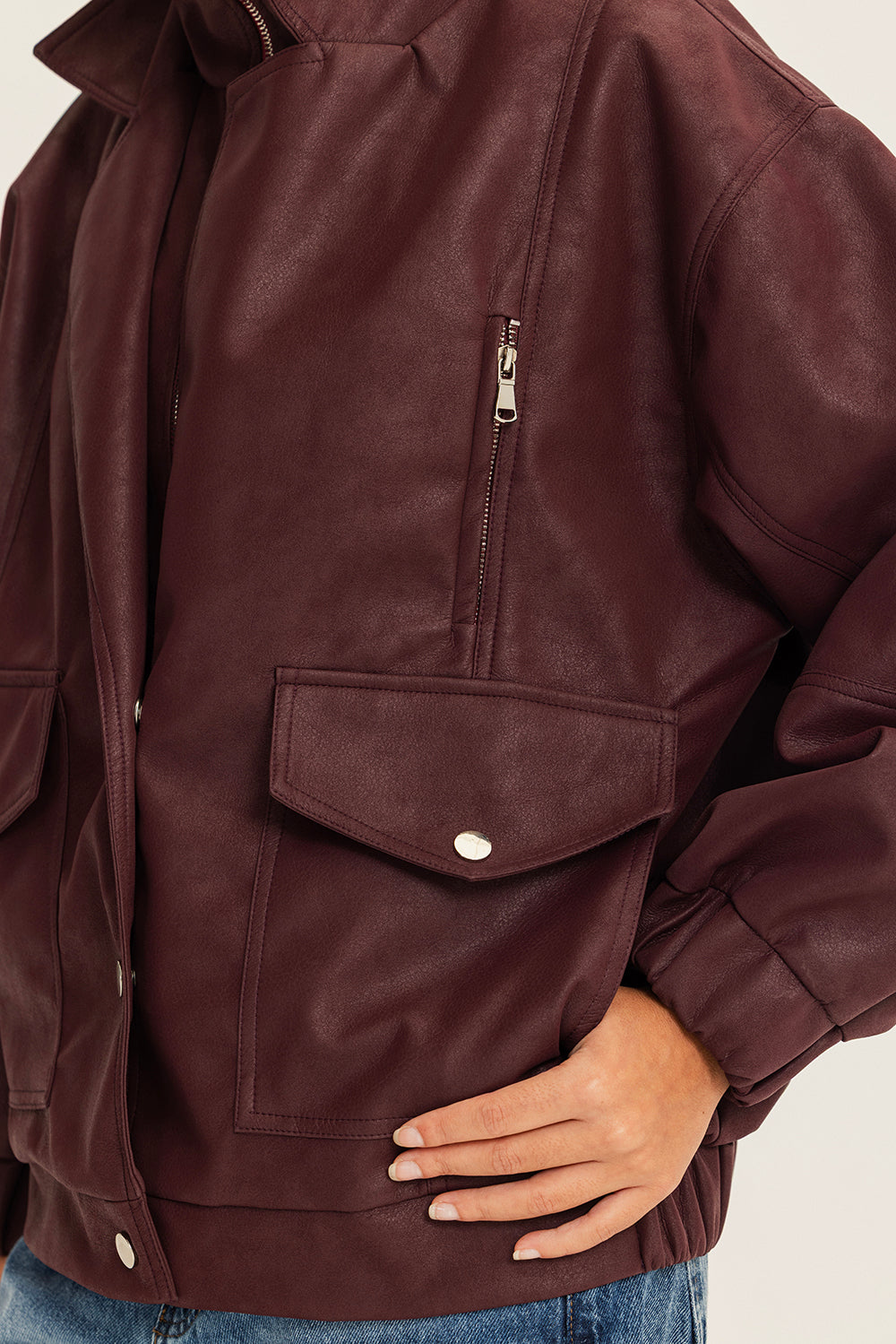 The lock in leather jacket Burgundy