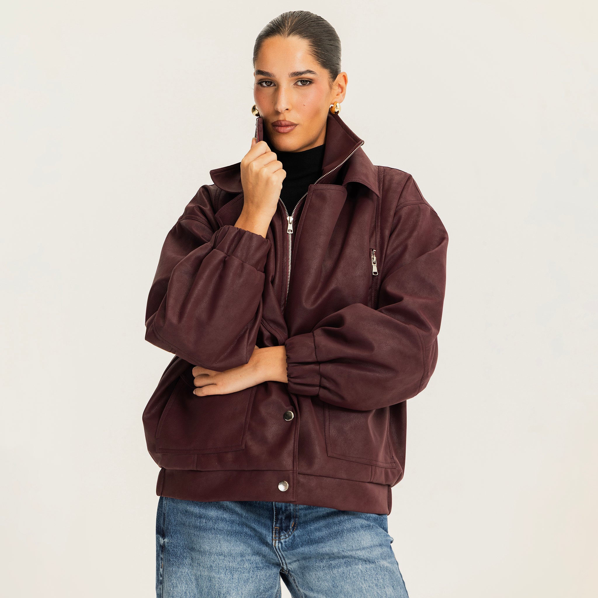 The lock in leather jacket Burgundy