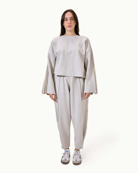 Darted Polo Sweater - Gray