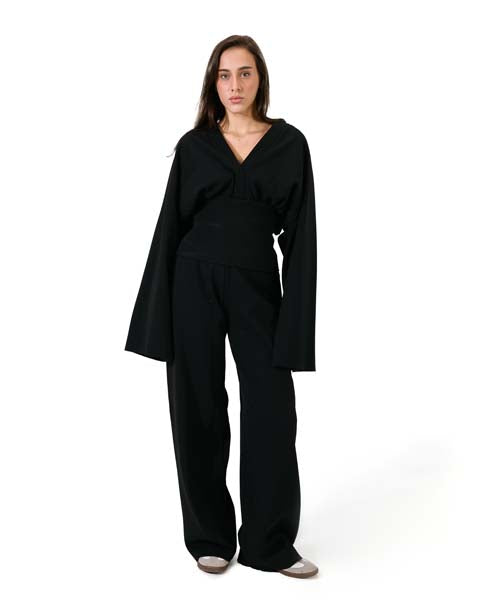 STRAIGHT-LEG PLUSH TROUSERS - Black