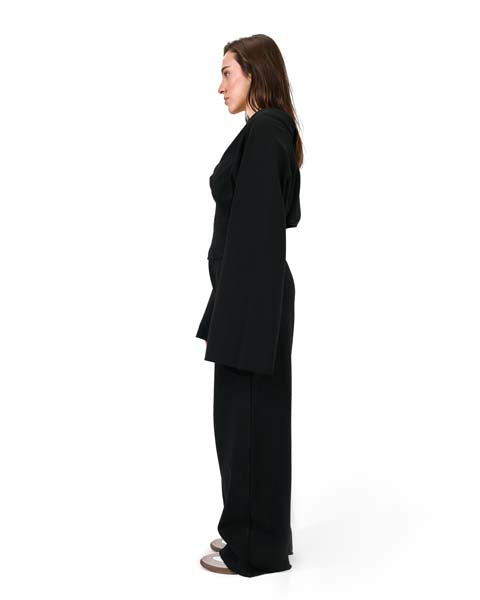 STRAIGHT-LEG PLUSH TROUSERS - Black