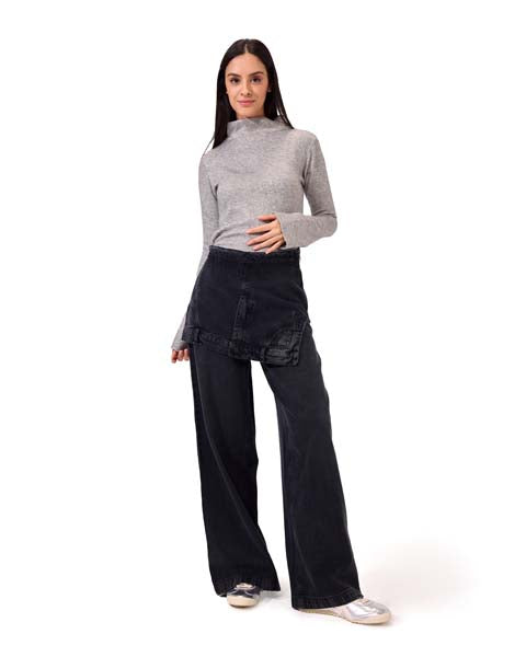 Wide-leg jeans with a skirt - BLACK