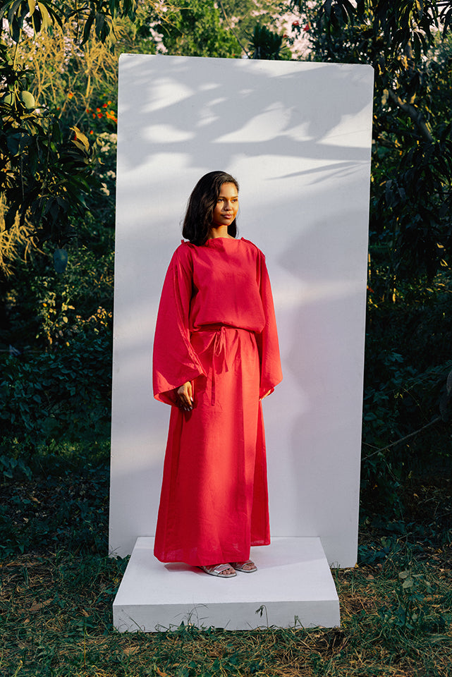 Linen Loose Dress - Red