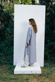 Crinkle Linen Long Shirt - Gray