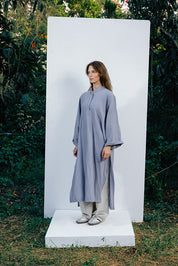 Crinkle Linen Long Shirt - Gray