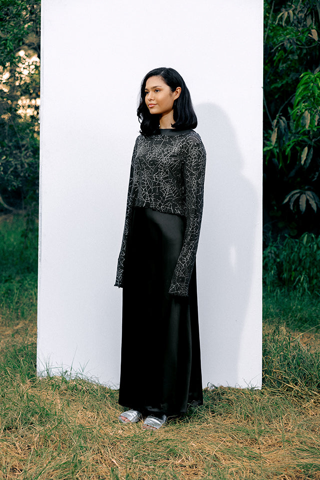 TOP D Sparkle Sheer Cropped Top BLACK