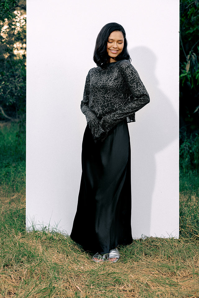 DCS Cut Basic Satin Dress - Black