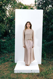 TOP D Sparkle Sheer Cropped Top BEIGE