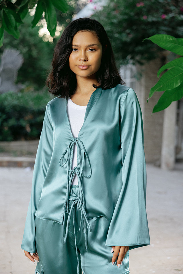 Satin Cargo Pants - MintGreen