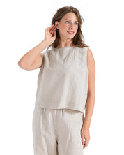 Linen Cut Top - Beige