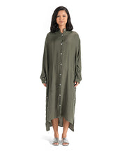 Silk Longline Shirt - Olive