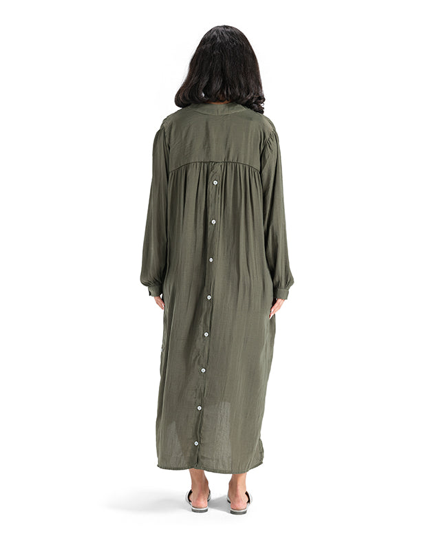 Silk Longline Shirt - Olive