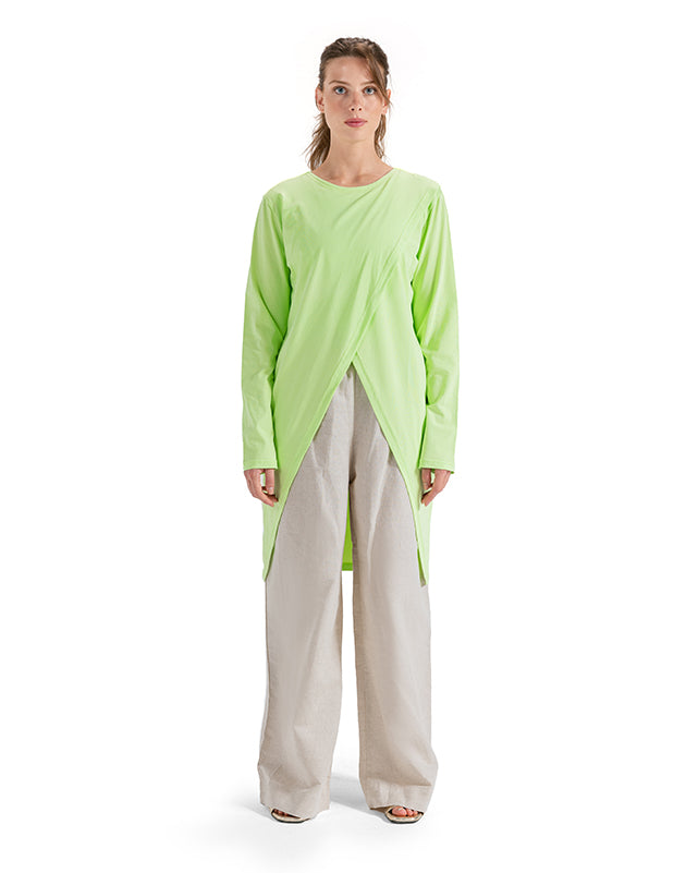 Asymmetric Cross-Front Cotton Top - Neon