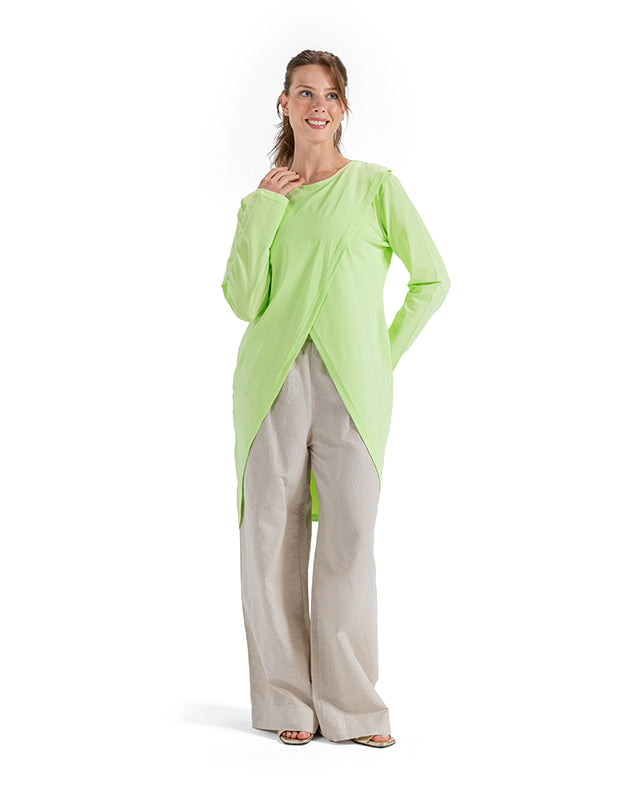 Asymmetric Cross-Front Cotton Top - Neon