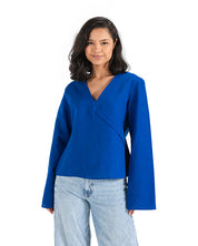 Linen V-Neck Top - Blue