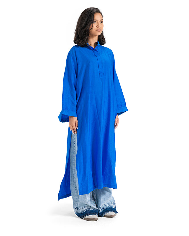 Crinkle Linen Long Shirt - Blue