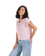 Cropped Striped Top with Side Ties Fushia