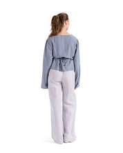 Crinkle Linen Banded Waist Top GRAY